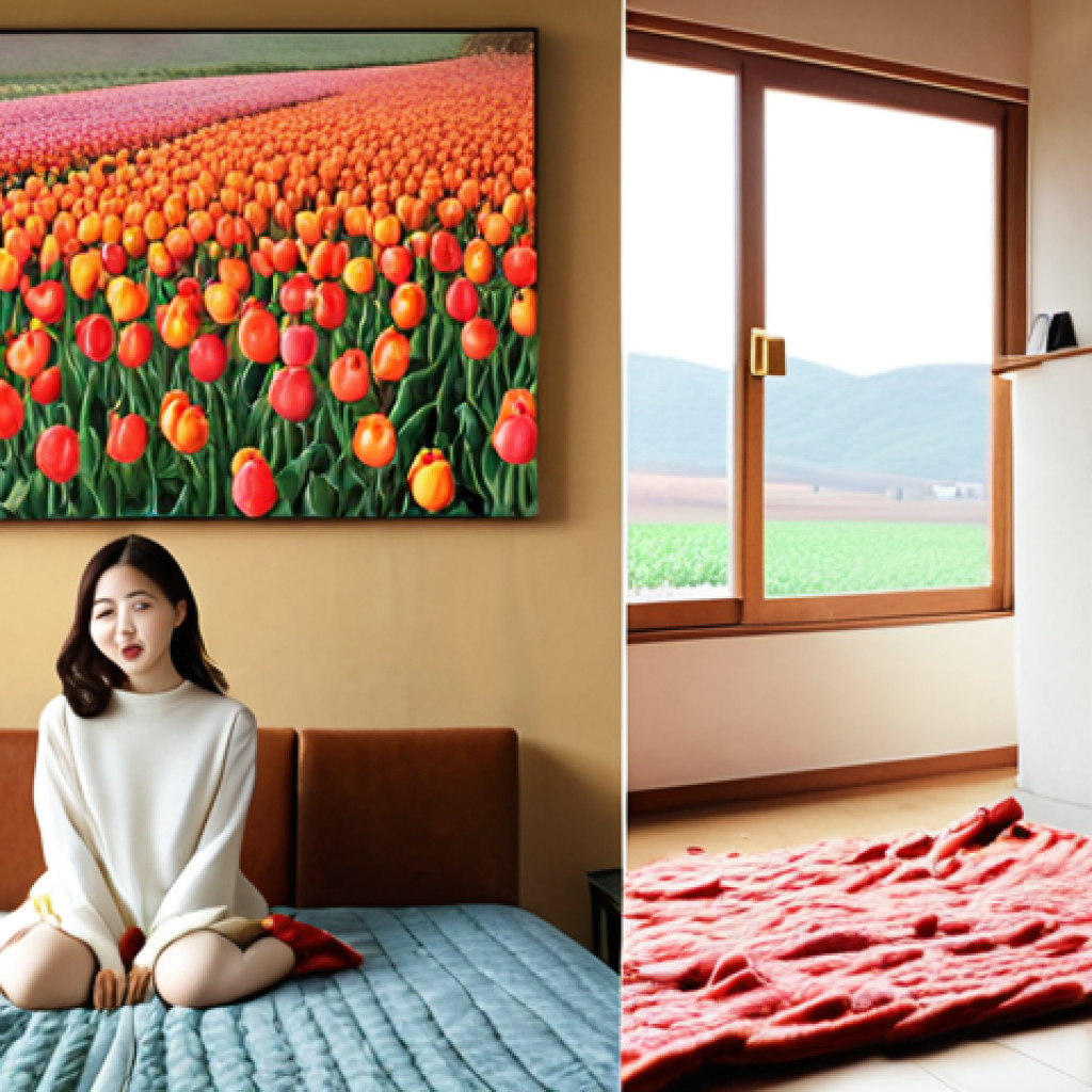 **

A split image: On one side, a bright, sunny scene representing Kang Min-kyung's clear voice. Think of a tulip field in full bloom. On the other side, a cozy interior with a fireplace, warm lighting, and a blanket, representing Lee Hae-ri's soulful voice. The overall feeling should be harmonious and contrasting, like a perfect puzzle.

**