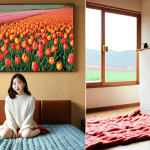 **

A split image: On one side, a bright, sunny scene representing Kang Min-kyung's clear voice. Think of a tulip field in full bloom. On the other side, a cozy interior with a fireplace, warm lighting, and a blanket, representing Lee Hae-ri's soulful voice. The overall feeling should be harmonious and contrasting, like a perfect puzzle.

**